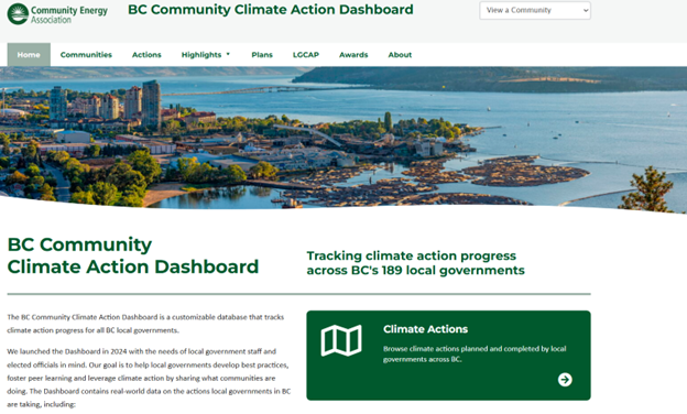 Screenshot of the BC Climate Action Dashboard